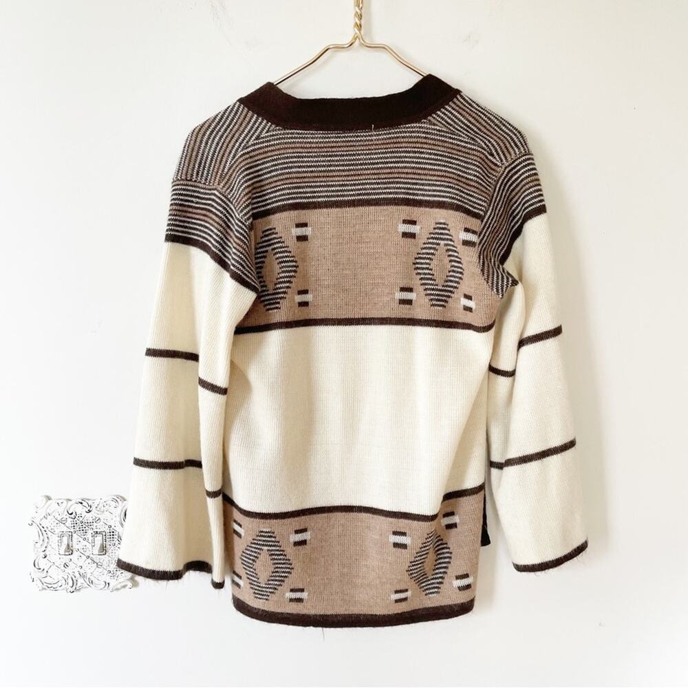 Vintage 70s Penrose Aztec Acrylic Cardigan Sweater S - Picture 3 of 8